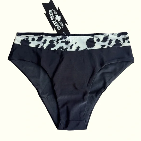 CRAZY TRAIN Cattle Boss Swimsuit Bottom NWT Western Cowprint Black Size Small - Picture 1 of 3